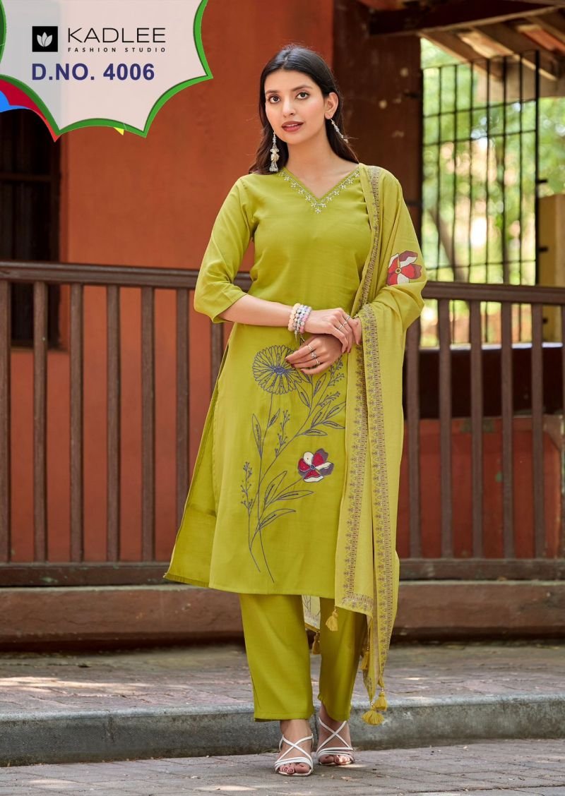 Latest Kadlee Raahi Roman Silk Handwork Kurti With Bottom Dupatta Wholesale 2026