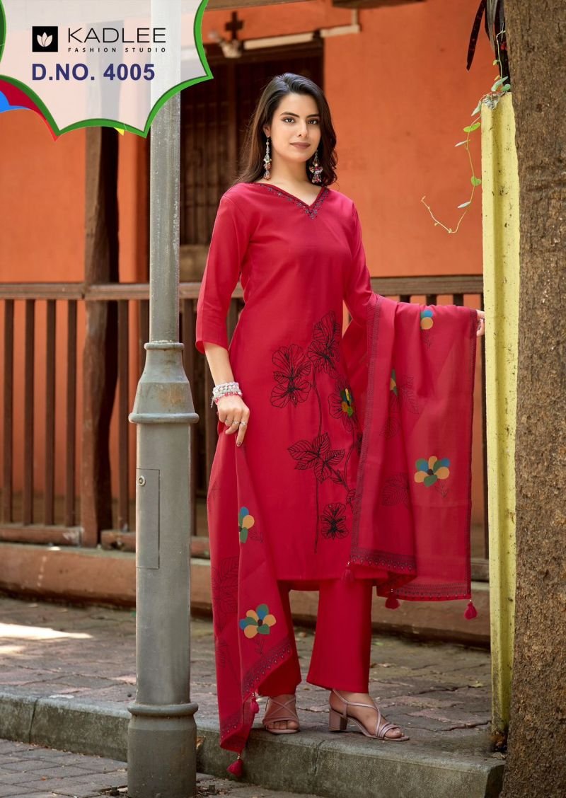Latest Kadlee Raahi Roman Silk Handwork Kurti With Bottom Dupatta Wholesale 2026
