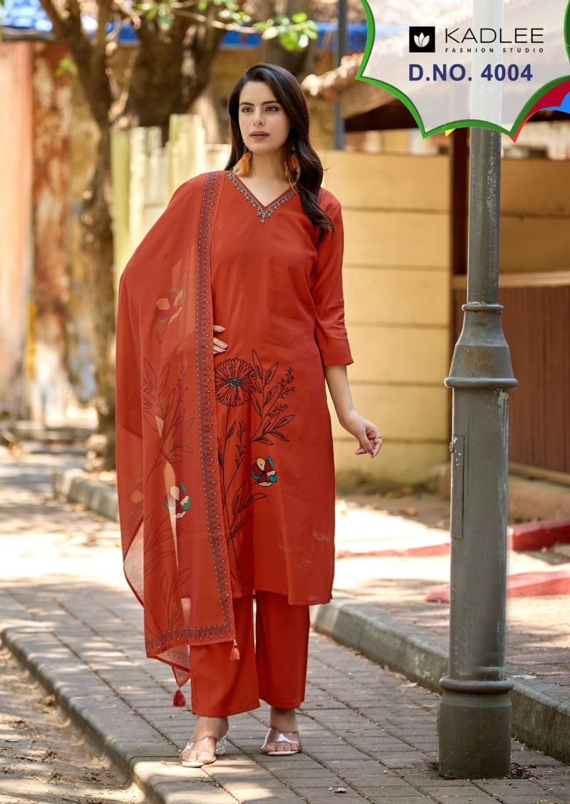 Latest Kadlee Raahi Roman Silk Handwork Kurti With Bottom Dupatta Wholesale 2026