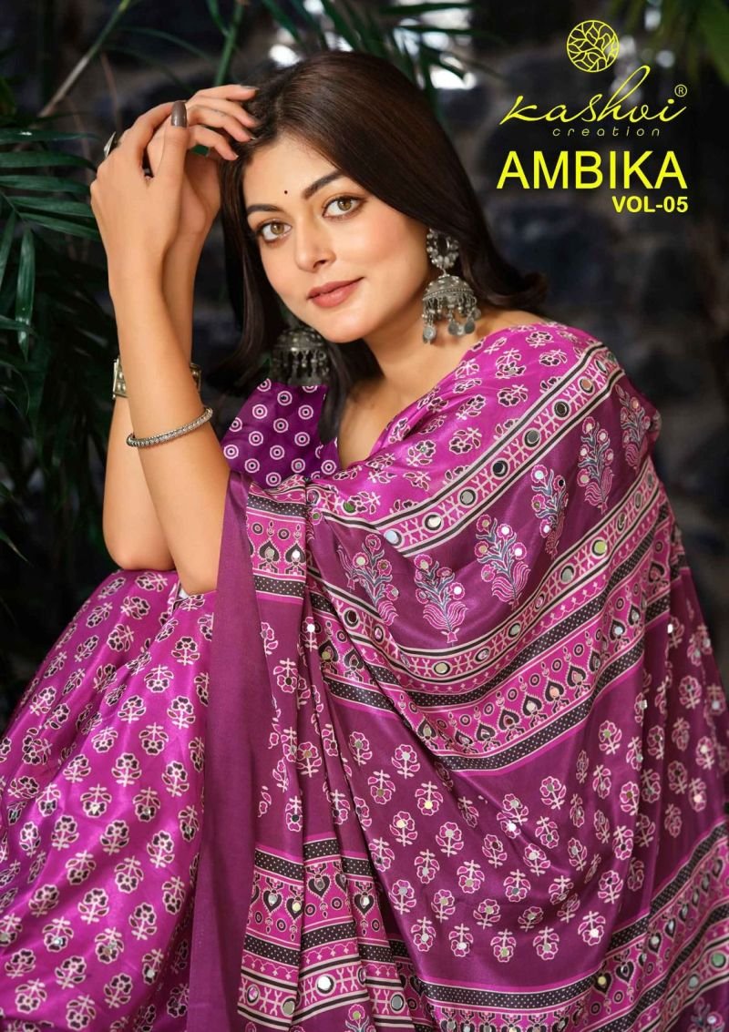 Kashvi Ambika Vol 5 Crape Silk Printed Saree Collection Wholesale