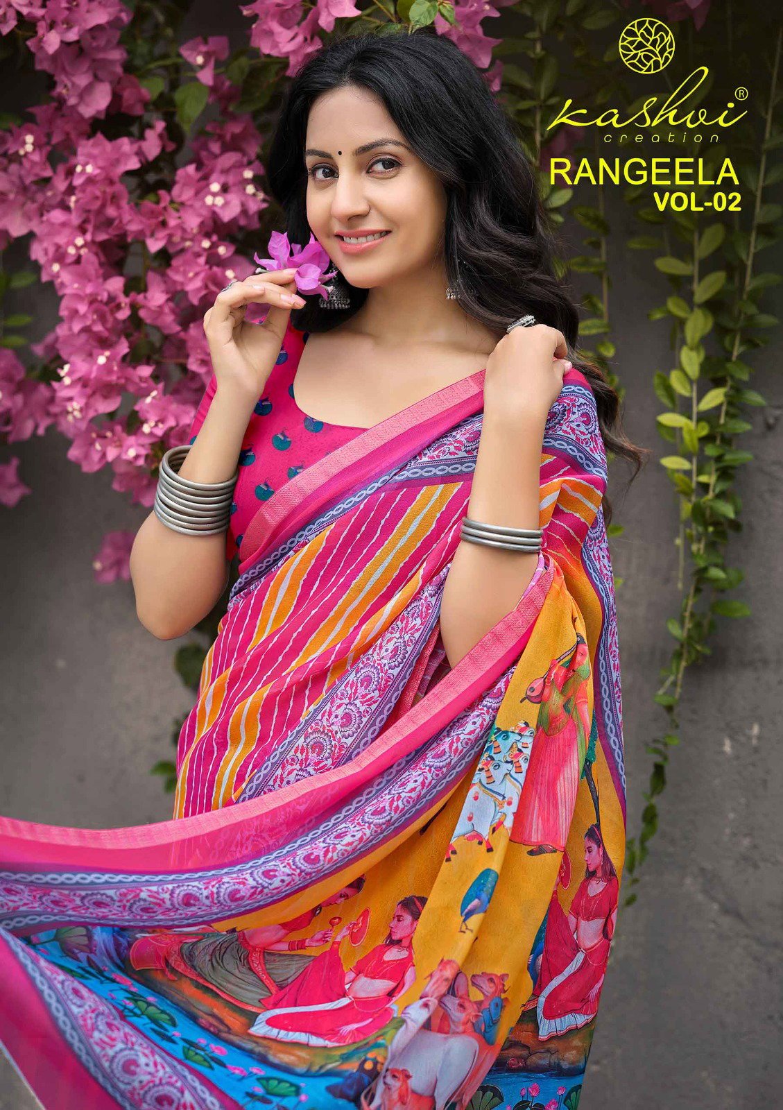 Kashvi Rangeela Vol 2 Dull Moss Printed Saree Wholesale