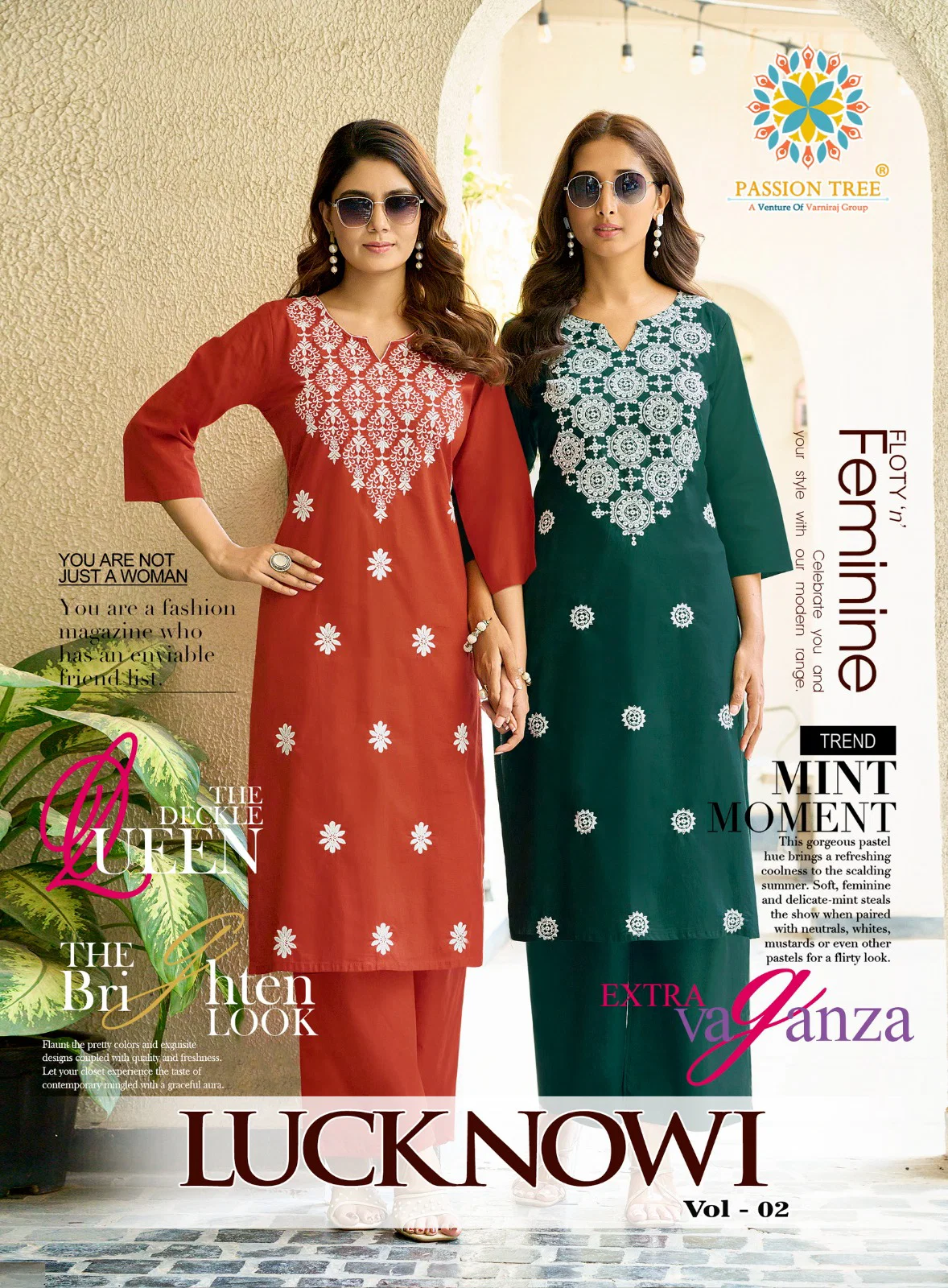 Lucknowi Vol 2 By Passion Tree Cotton Dhabu Embroidery Work Kurti And Plazzo Collection Wholesale