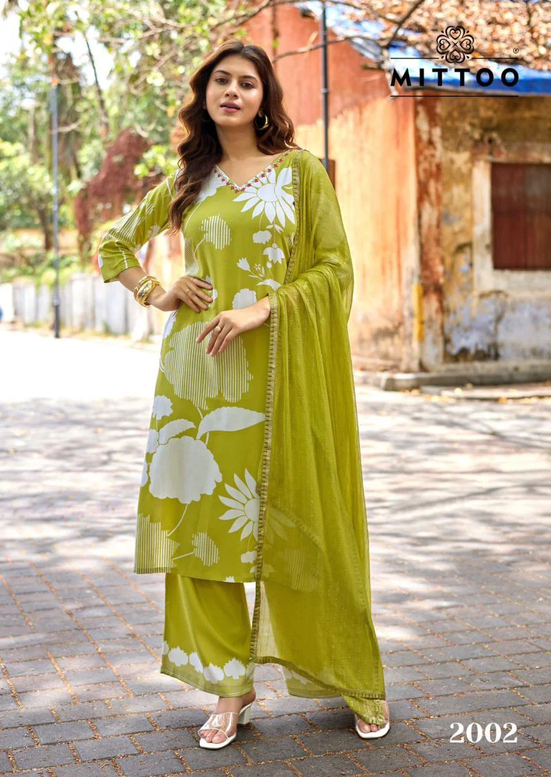 Stylish Mittoo Natasha Rayon Printed Kurti With Bottom Dupatta Wholesale 2026