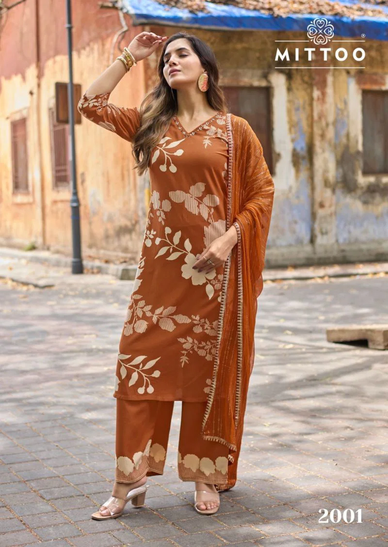 Stylish Mittoo Natasha Rayon Printed Kurti With Bottom Dupatta Wholesale 2026
