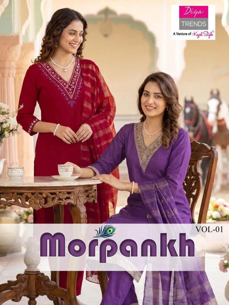 Morpankh Vol 1 By Diya Trends Vertican Embroidered Kurti With Bottom Dupatta Wholesale