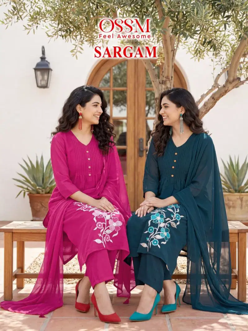 Ossm Sargam Cotton Embroidered Kurti With Bottom Dupatta Wholesale