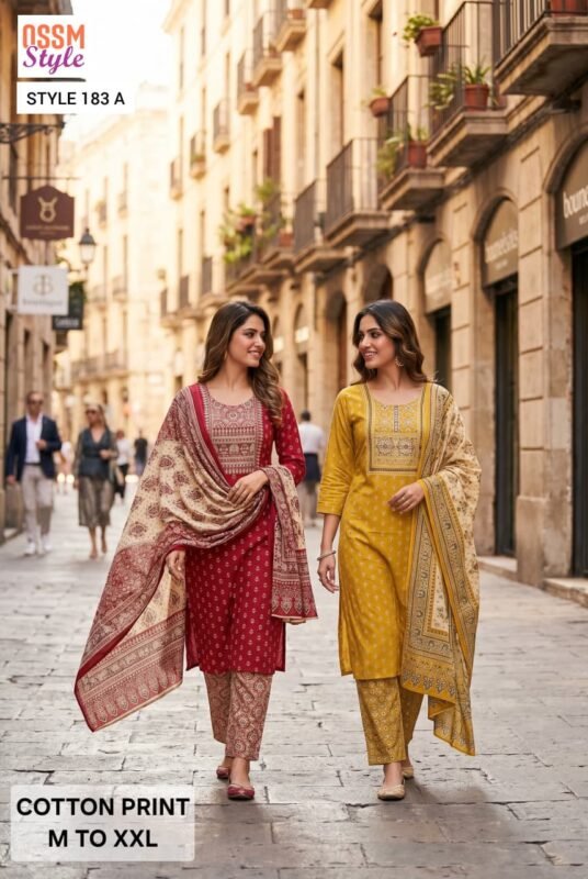Launching Ossm Style 183 A And B Cotton Printed Kurti With Bottom Dupatta Wholesale 2026