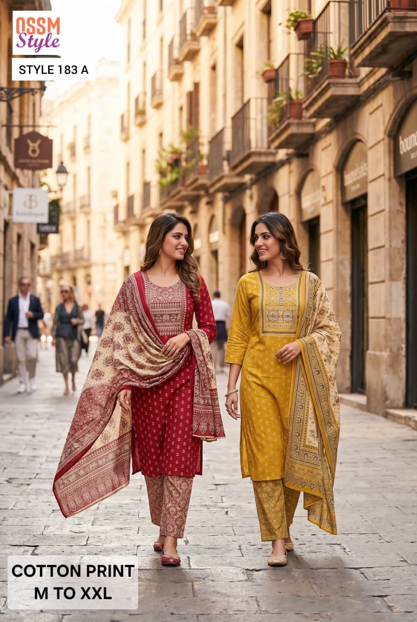 Launching Ossm Style 183 A And B Cotton Printed Kurti With Bottom Dupatta Wholesale 2026