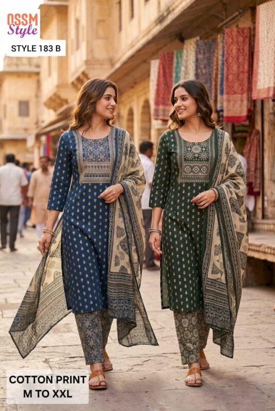 Launching Ossm Style 183 A And B Cotton Printed Kurti With Bottom Dupatta Wholesale 2026