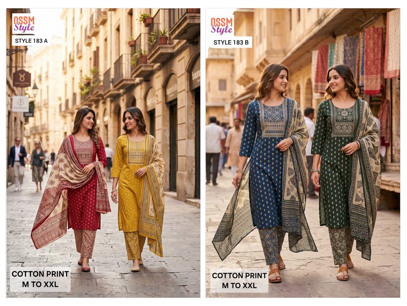 Launching Ossm Style 183 A And B Cotton Printed Kurti With Bottom Dupatta Wholesale 2026