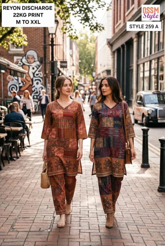 Stylish Ossm Style 259 A TO C Rayon Discharge Printed Kurti With Bottom Wholesale 2026