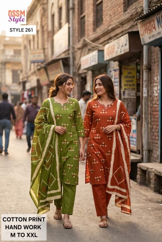 Stylish Ossm Style 261 Cotton Print Handworked Kurti With Bottom Dupatta Wholesale 2026