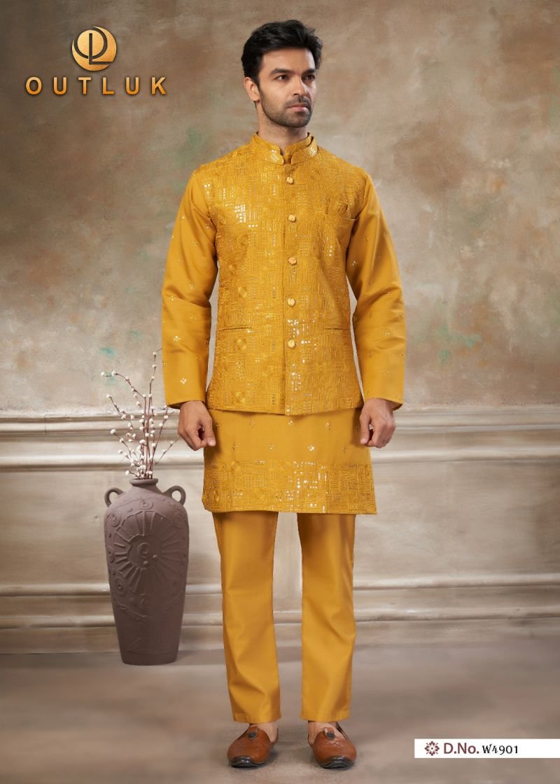 Buy Outluk Wedding 49 Viscos Embroidery Worked Kurta With Koti Pajama Collection Wholesale 2026