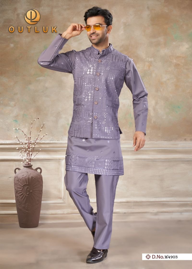 Buy Outluk Wedding 49 Viscos Embroidery Worked Kurta With Koti Pajama Collection Wholesale 2026
