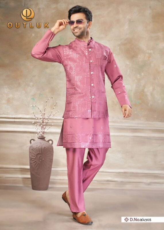 Buy Outluk Wedding 49 Viscos Embroidery Worked Kurta With Koti Pajama Collection Wholesale 2026