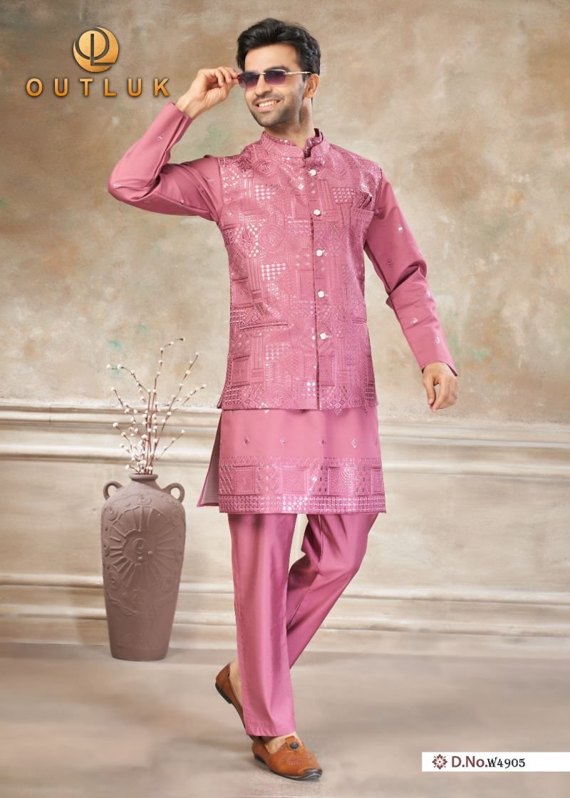 Buy Outluk Wedding 49 Viscos Embroidery Worked Kurta With Koti Pajama Collection Wholesale 2026