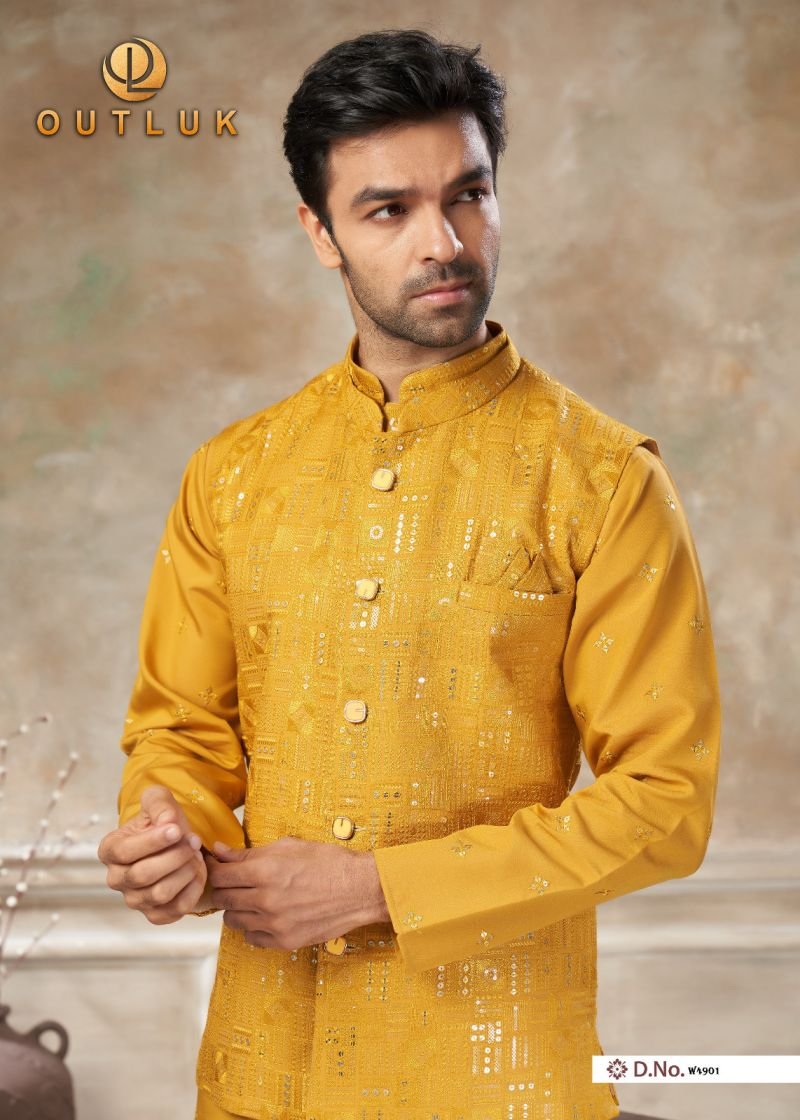 Buy Outluk Wedding 49 Viscos Embroidery Worked Kurta With Koti Pajama Collection Wholesale 2026