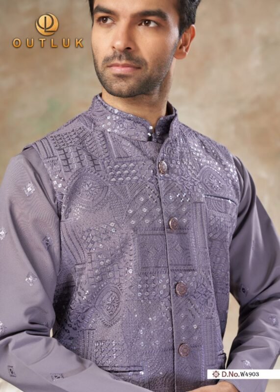 Buy Outluk Wedding 49 Viscos Embroidery Worked Kurta With Koti Pajama Collection Wholesale 2026