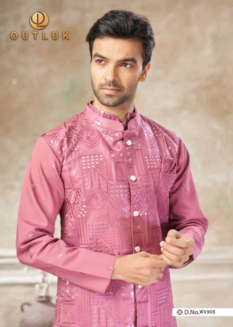 Buy Outluk Wedding 49 Viscos Embroidery Worked Kurta With Koti Pajama Collection Wholesale 2026