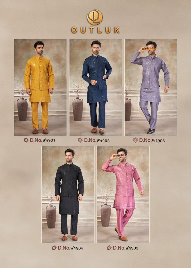 Buy Outluk Wedding 49 Viscos Embroidery Worked Kurta With Koti Pajama Collection Wholesale 2026