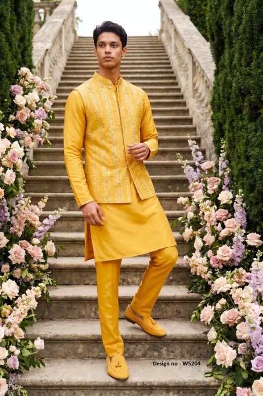 Stylish Outluk Wedding 52 Satin Silk Embroidered Kurta With Koti Pajama Collection Wholesale 2026
