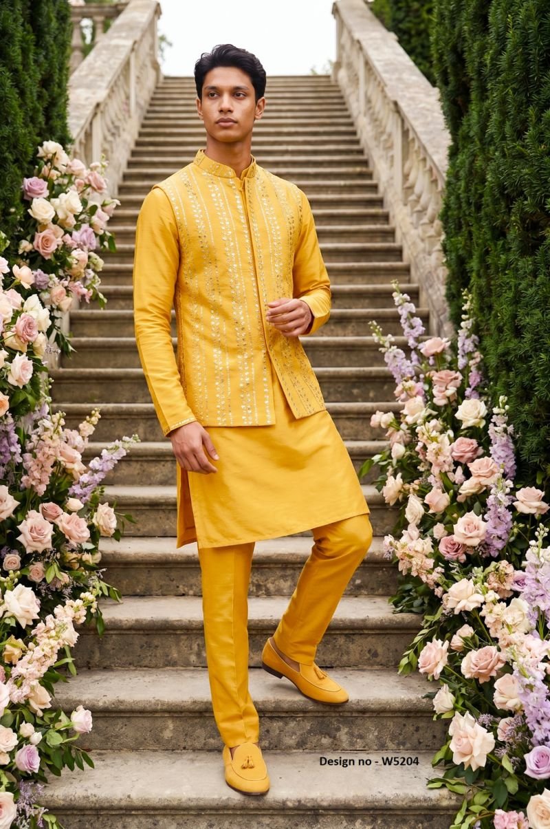 Stylish Outluk Wedding 52 Satin Silk Embroidered Kurta With Koti Pajama Collection Wholesale 2026