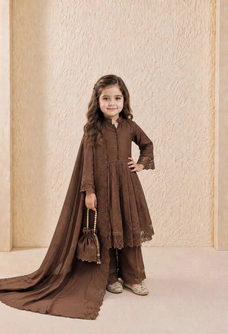 Baby 251 Roman Silk Embroidery Gown Sharara Dupatta Set Kids Wear