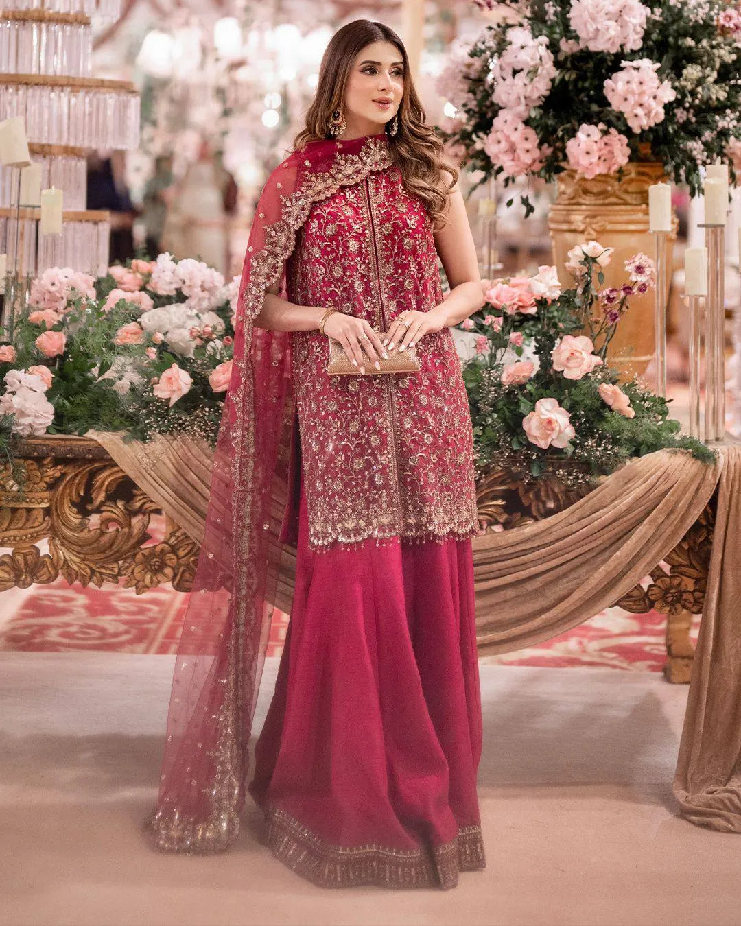 C585 1423 Chinnon Silk Hand Embroidery Work Pakistani Sharara Suit