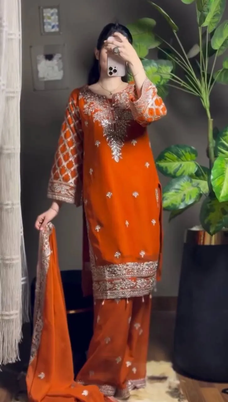 Deepika 1591 Georgette Sequnce Work Kurti Pant Dupatta Set