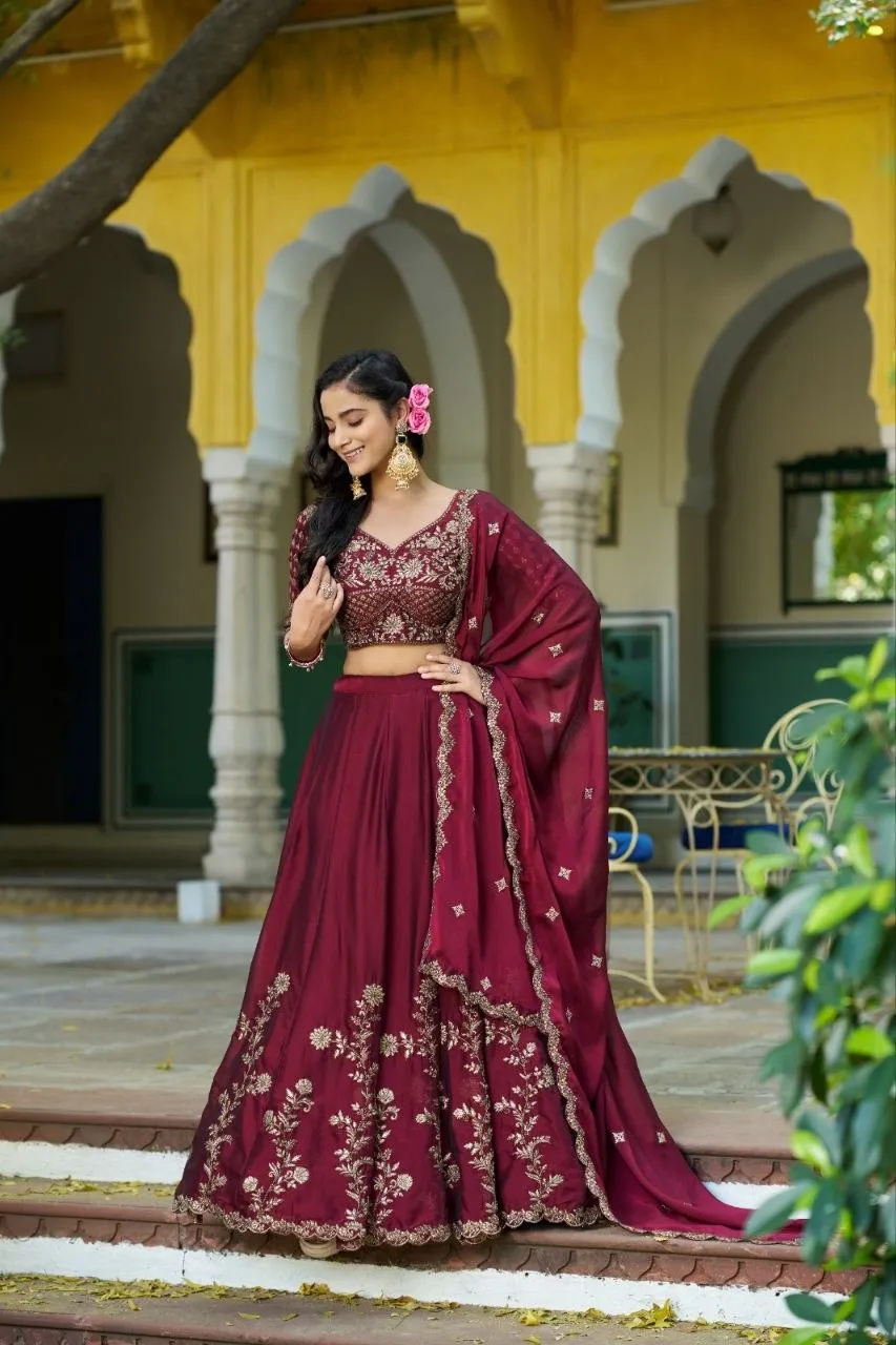 Zarin Liyana Vichitra Silk Designer Embroidery Work Wedding Lehenga Choli