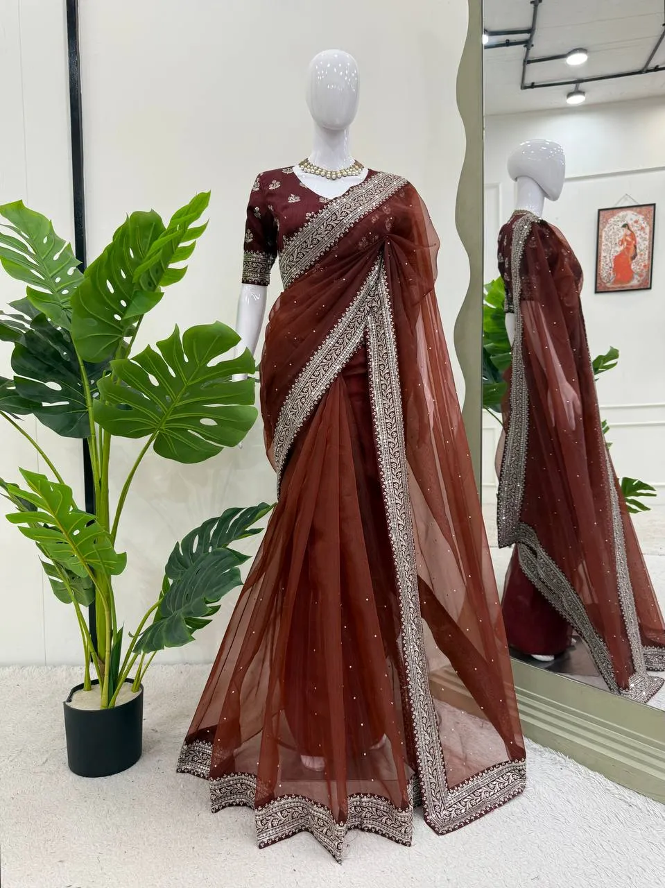 Deepika 596 Organza Silk Sequnce Work Party Wear Saree