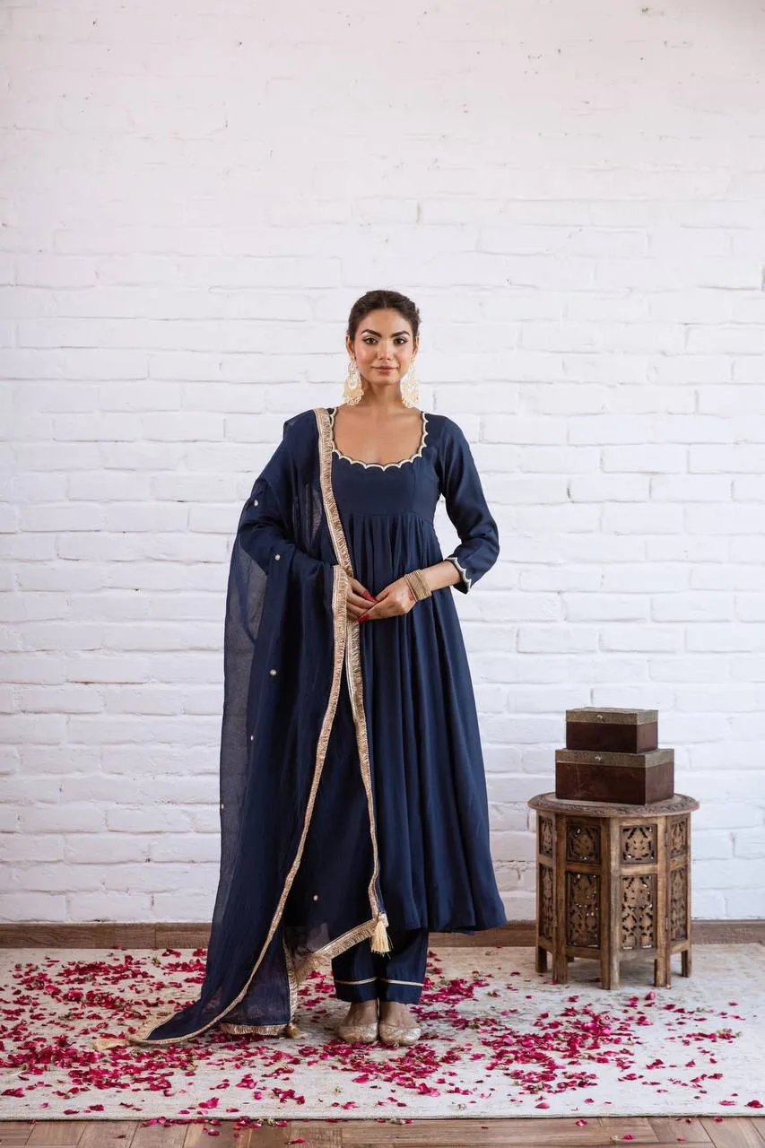 Sabina 5324 Vichitra Silk Beads Work Anarkali Gown Pant Dupatta Set