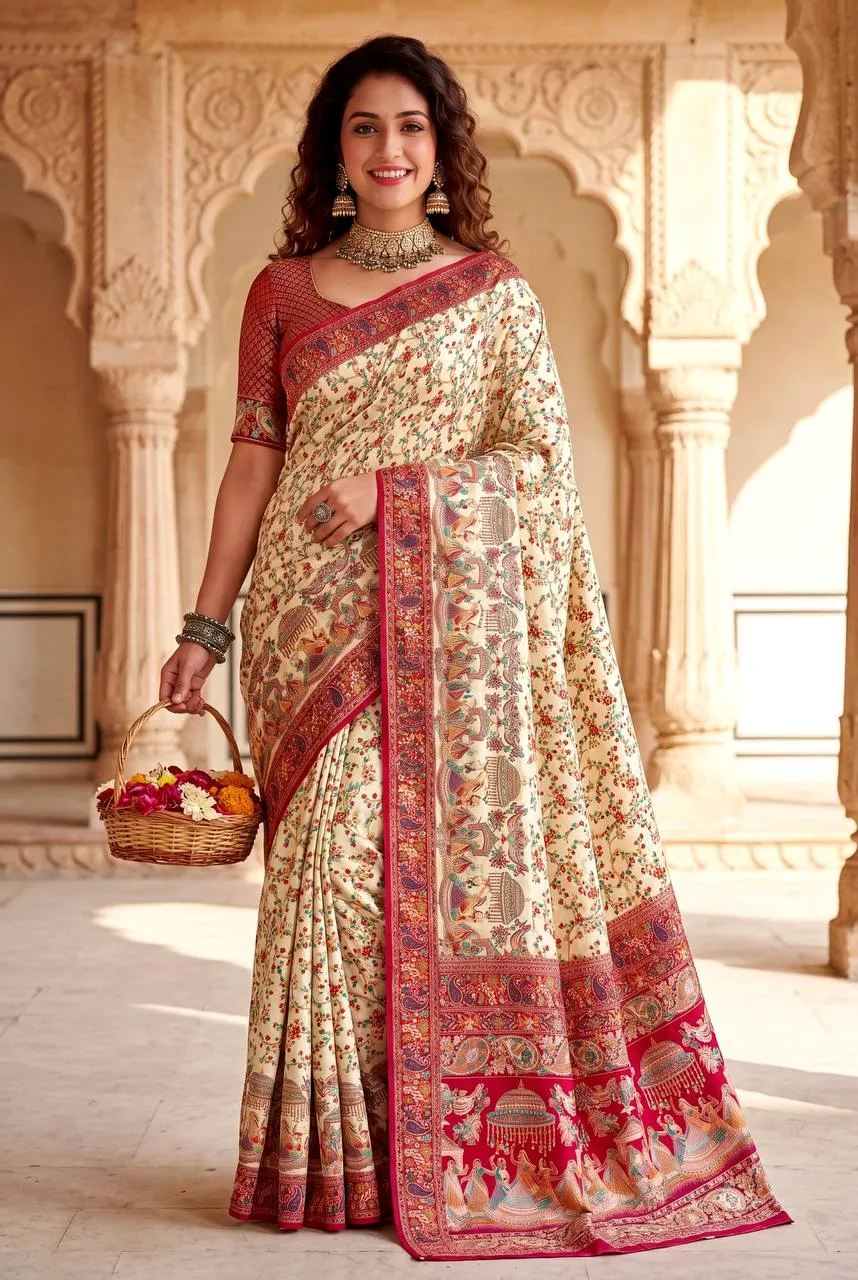 Laxmi 1102 Pashmina Silk Zari Weaving Work Kashmiri Saree