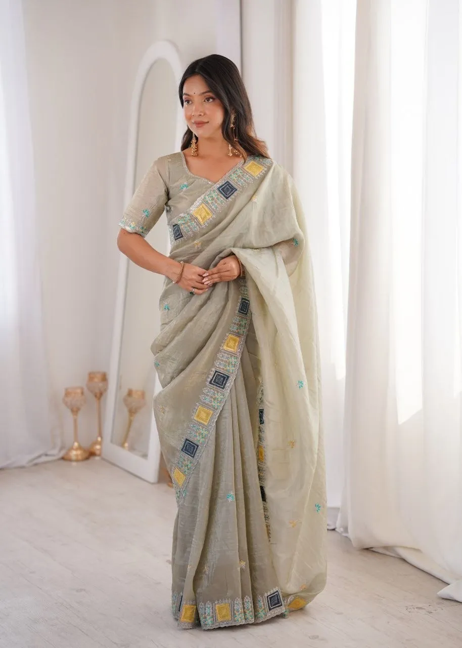 RBC Virasat Gold Crush Silk Thread Work Party Wear Saree