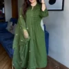FFD Green Velly Cotton Hand Buti Work Festival Gown Collection