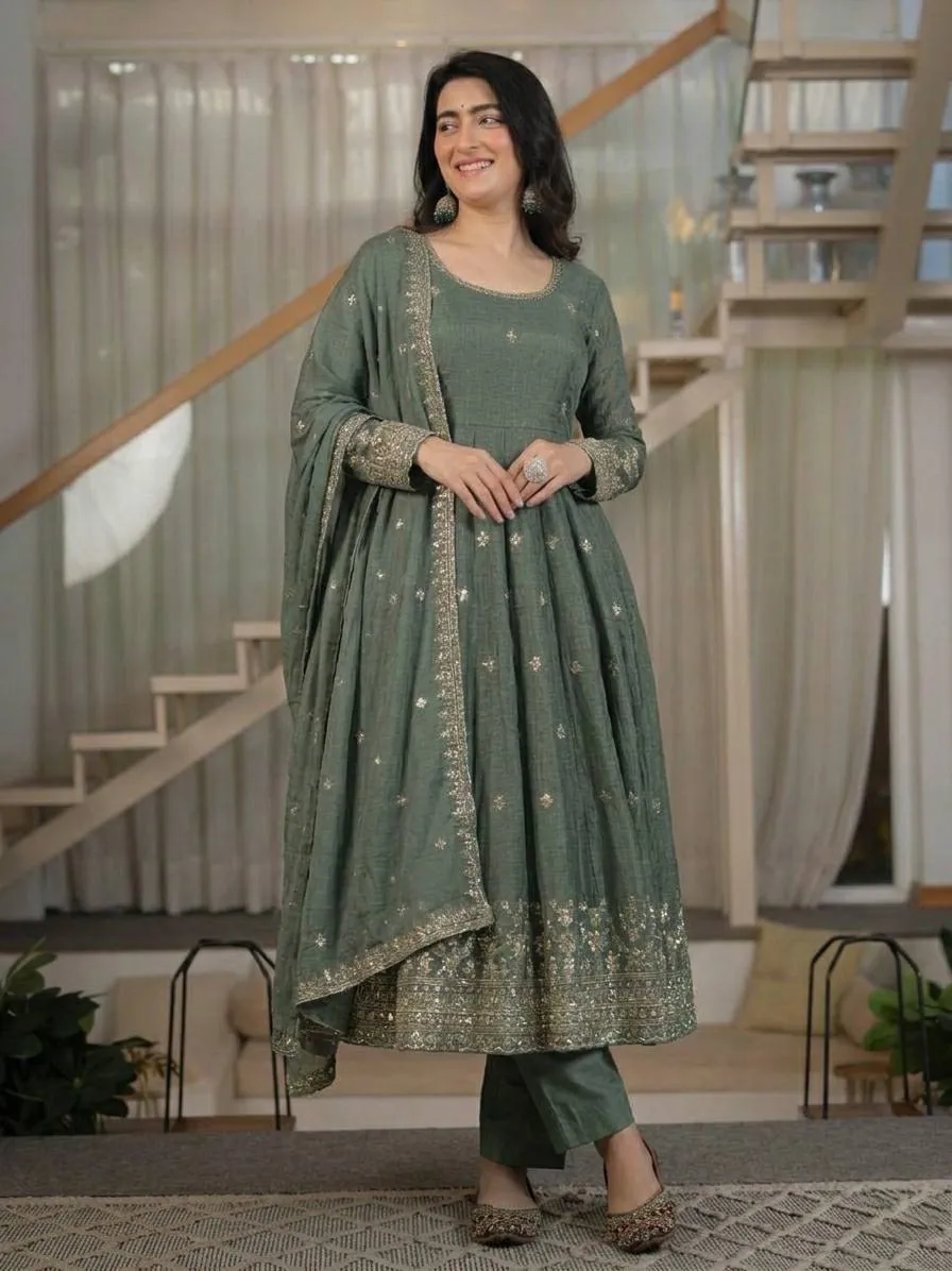 NFD 5065 Crunchy Silk Sequence Embroidery Work Anarkali Readymade Dress