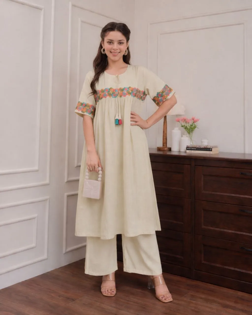 RM Cotton Embroidery Long Kurti Pant Wholesale Market in Surat