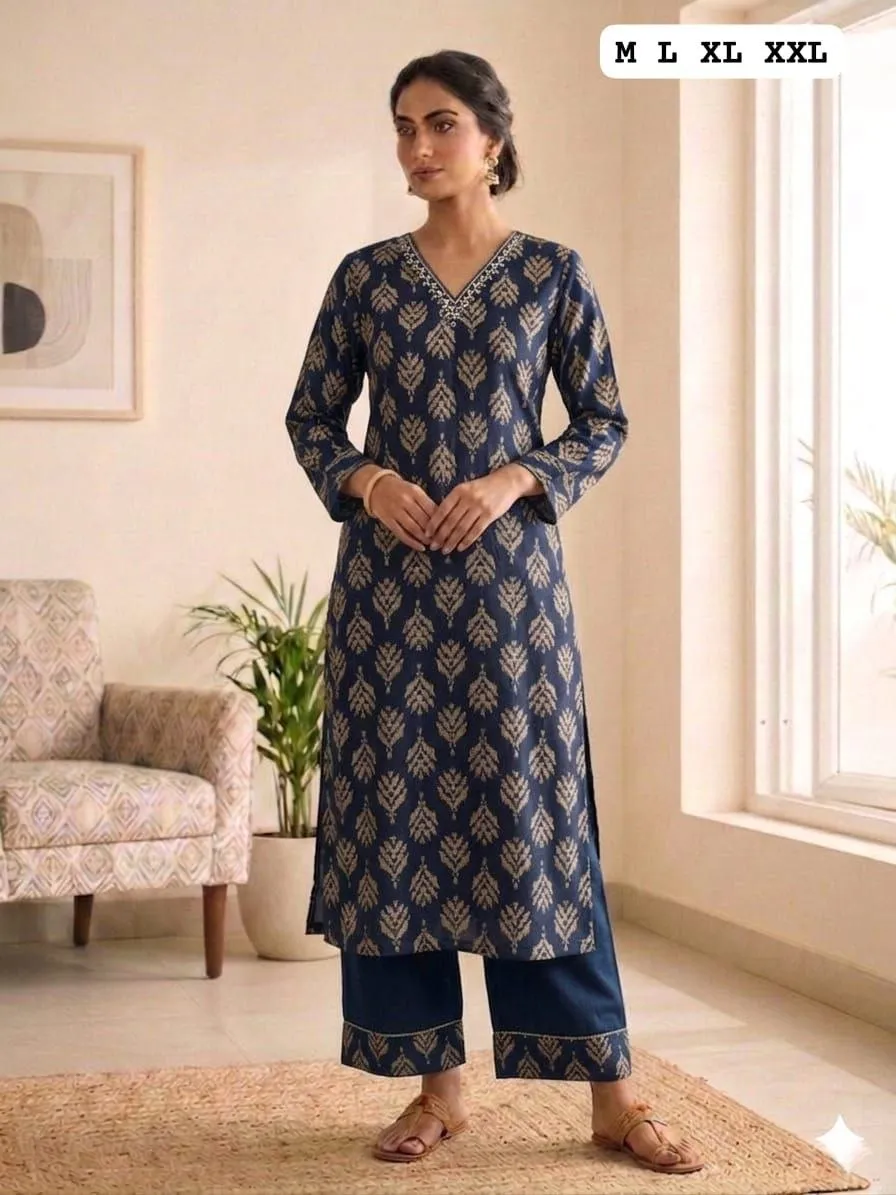 RM Cotton Hand Work Office & Daily Wear Kurti Pant Set