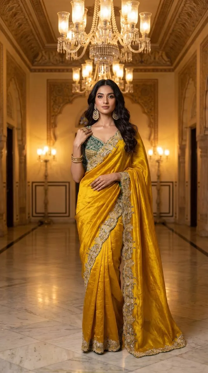 WMS Satin Elephant Embroidery Theard Work Raksha Bandha Saree