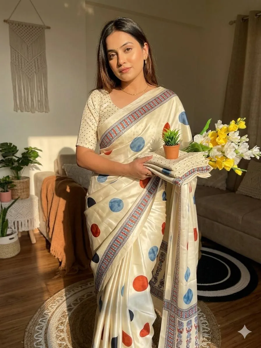Laxmi 1103 Satin Silk Ajrakh Printed Party Wear Saree
