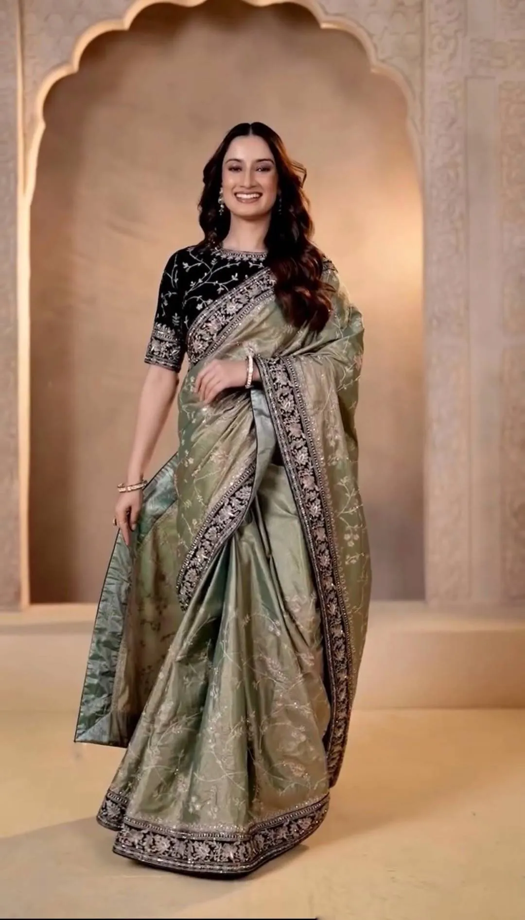 RBC 6052 Mocha Silk Designer Embroidery Wedding Saree Online