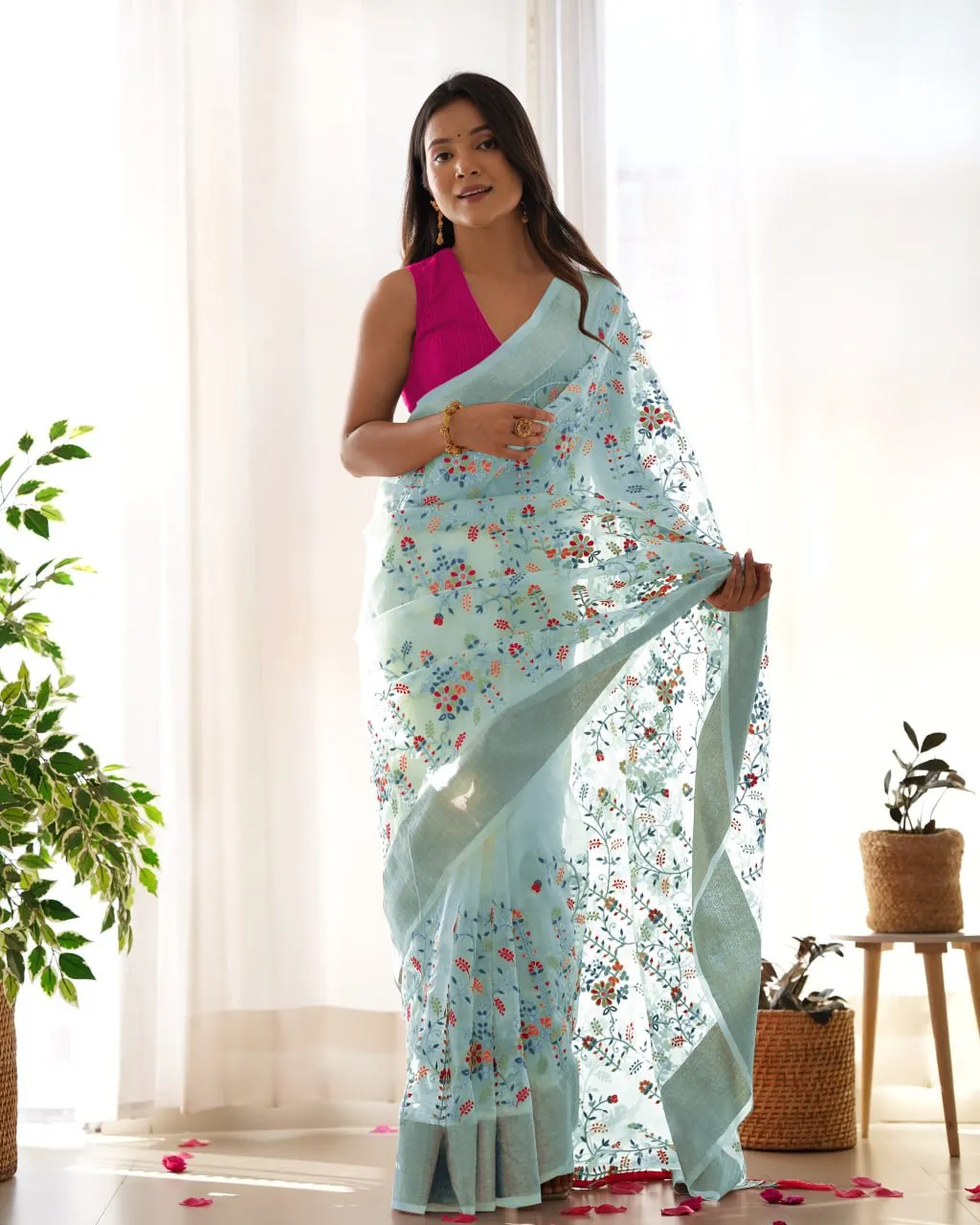 Kiara 5048 Organza Silk Thread Zari Weaving Work Saree Collection