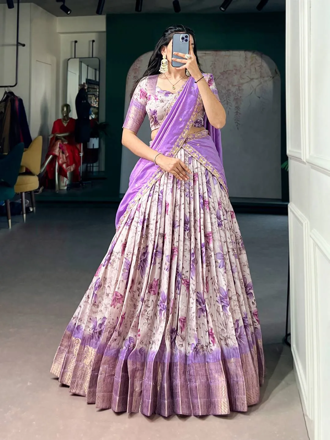 Launching WMN 1102 Dola Chex Printed Zari Weaving Work Lehenga Choli Online 2026