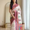 WMS Silk Creap Printed Mirror Work Durgapuja Saree