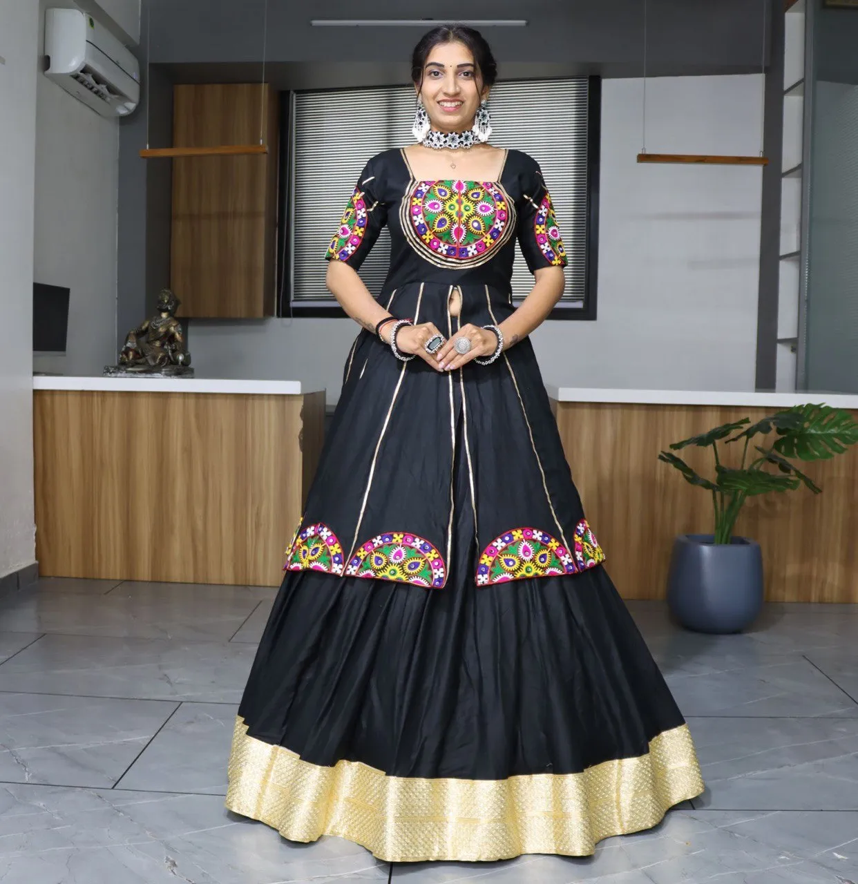 WMT 8052 Silk Printed Gamthi Work Navratri Collection