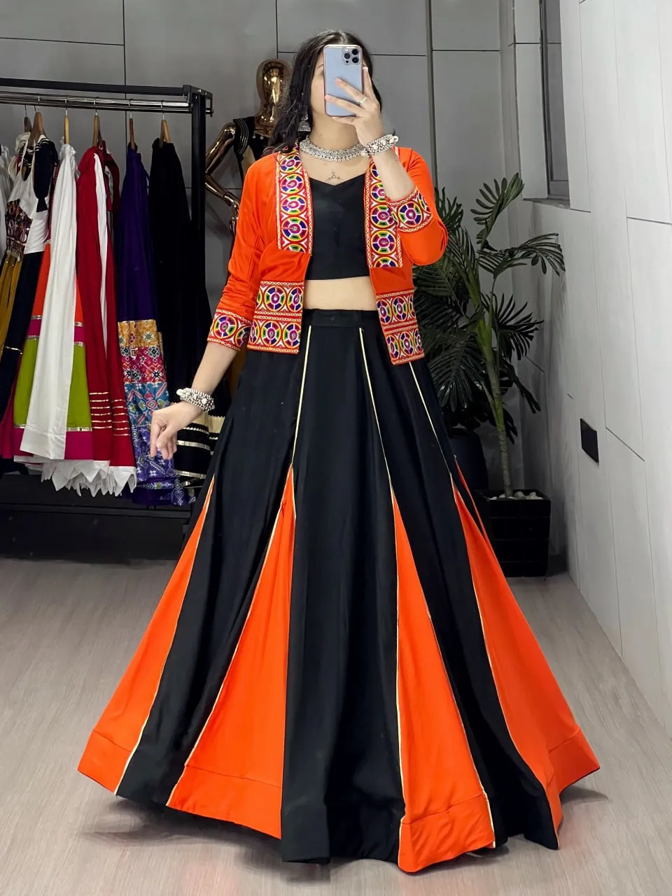 WMT 8059 Orange Rayon Cotton Gota Patti Navratri Lehenha Choli Multi Color