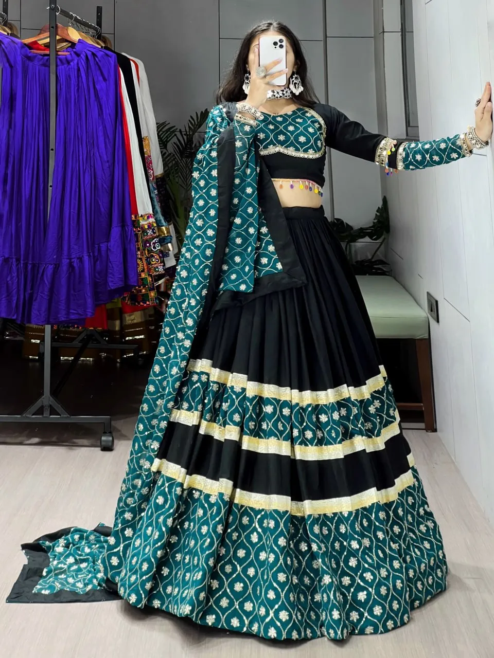 WMT 8067 Rayon Cotton Embroidery Work Black Chaniya Choli For Navratri