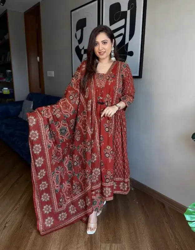 Yasu Ajarakh Buta Cotton Printed Hand Work Readymade Dress