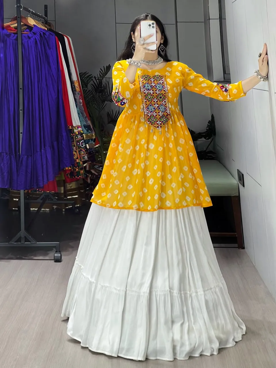 WMT 6062 Megha Gorgette Printed Mirror Work Skirt Navratri Kediya Style Collection