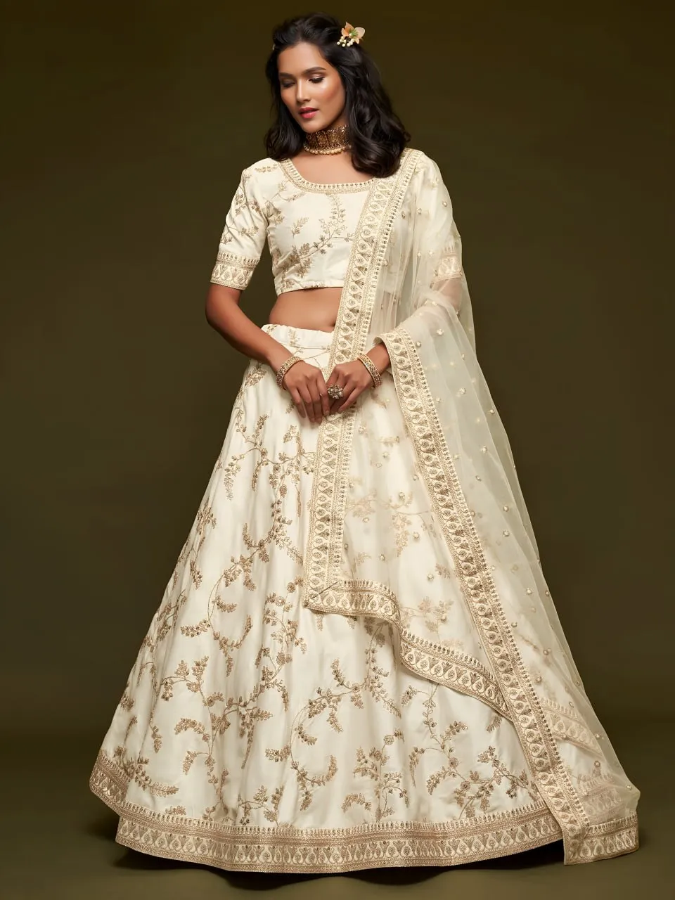 Zeel 7808 Art Silk Sequence Embroidery Work White Lehenga Choli Exporter Online